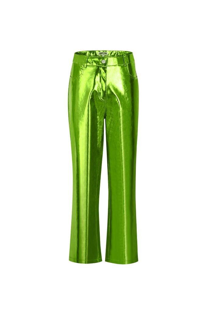 Women's Lupe Green Metallic Pu Trousers Extra Small AMY LYNN