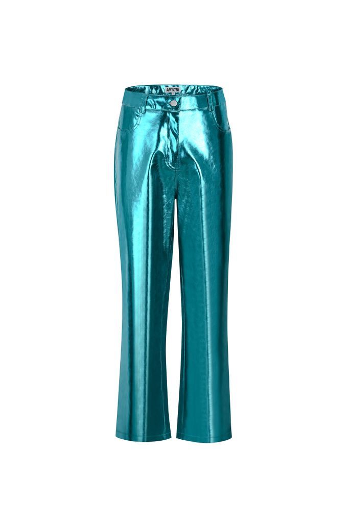 Women's Lupe Blue Metallic Pu Trousers Extra Small AMY LYNN