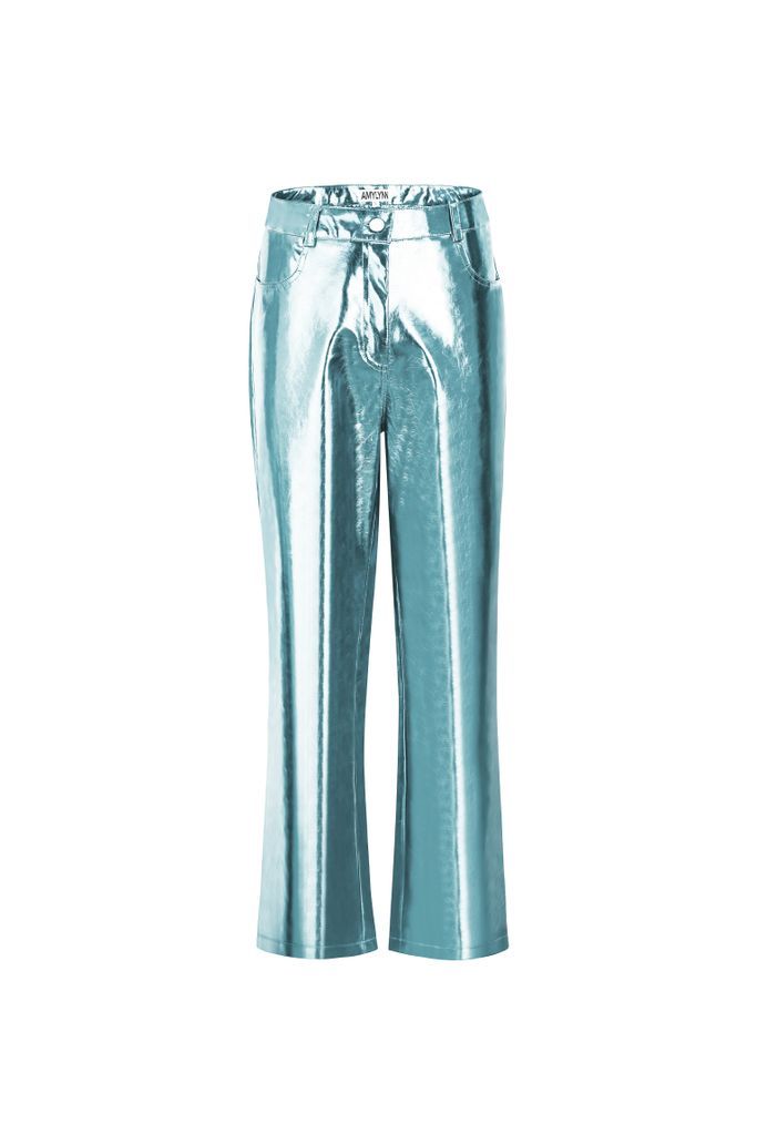 Women's Lupe Ice Blue Metallic Pu Trousers Small AMY LYNN