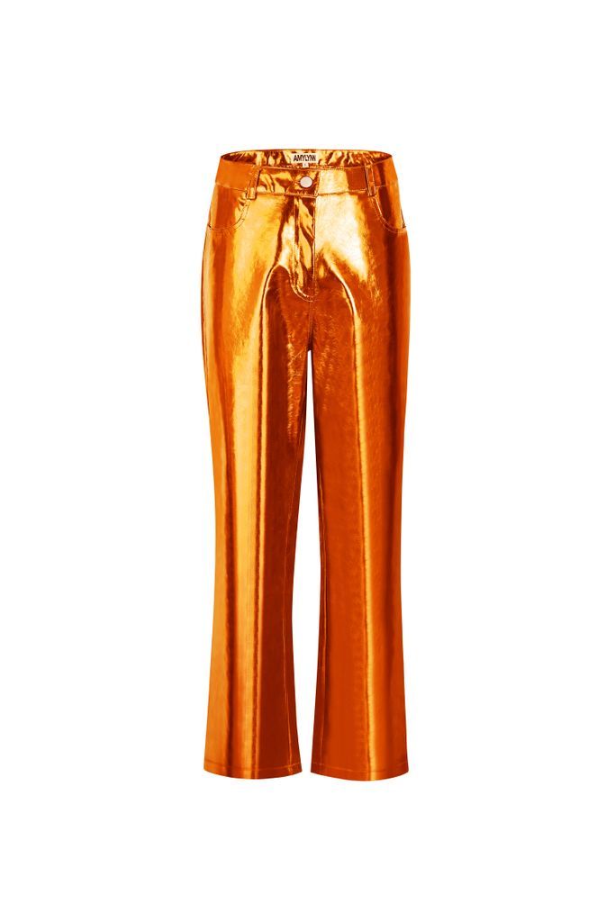 Women's Lupe Orange Metallic Pu Trousers Small AMY LYNN