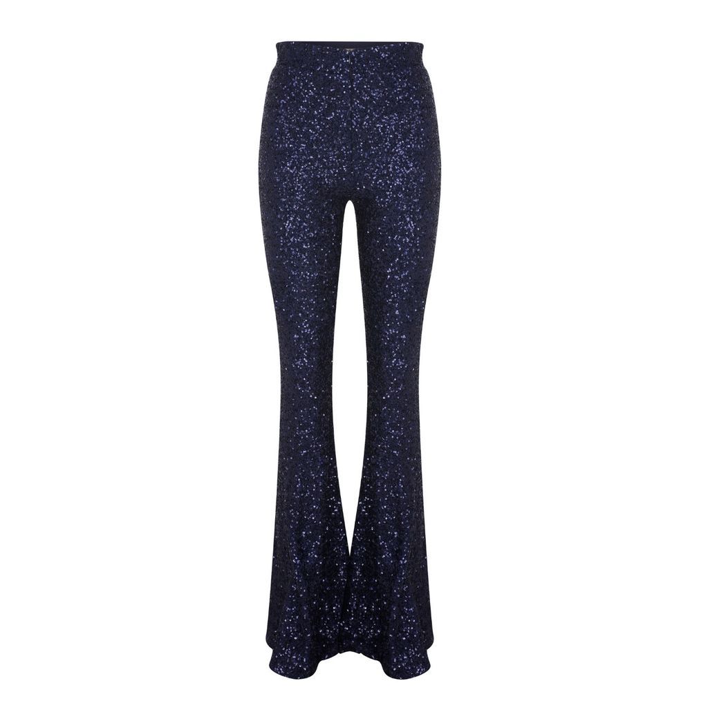 Women's Maisy Sequin Flared Trousers In Midnight Blue Small NAZLI CEREN