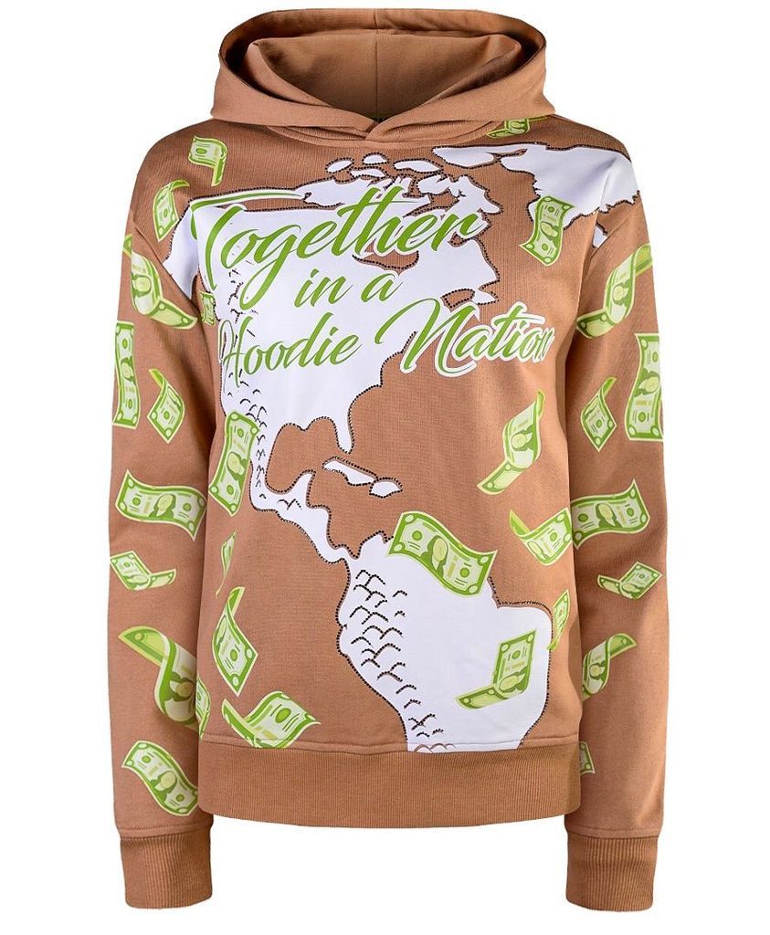 Women's Manifestation Embroidered Hoodie With Rhinestone Design - Brown Small Miracles Manifester