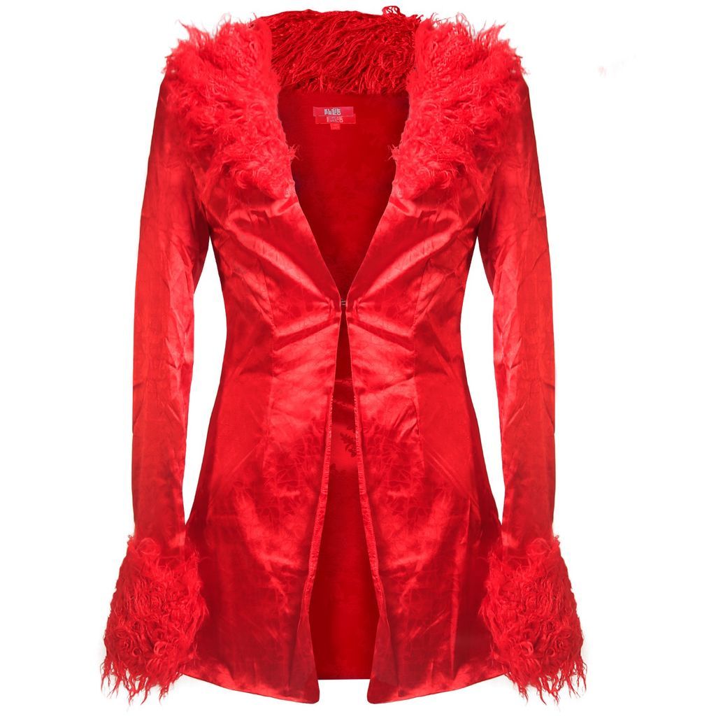 Women's Marla Jacquard Fur Collar Jacket In Red Blooded Scarlet Xxs Elsie & Fred