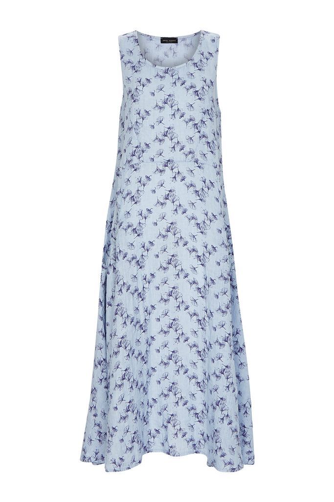Women's Maxi Linen Print Dress - Blue Extra Small James Lakeland