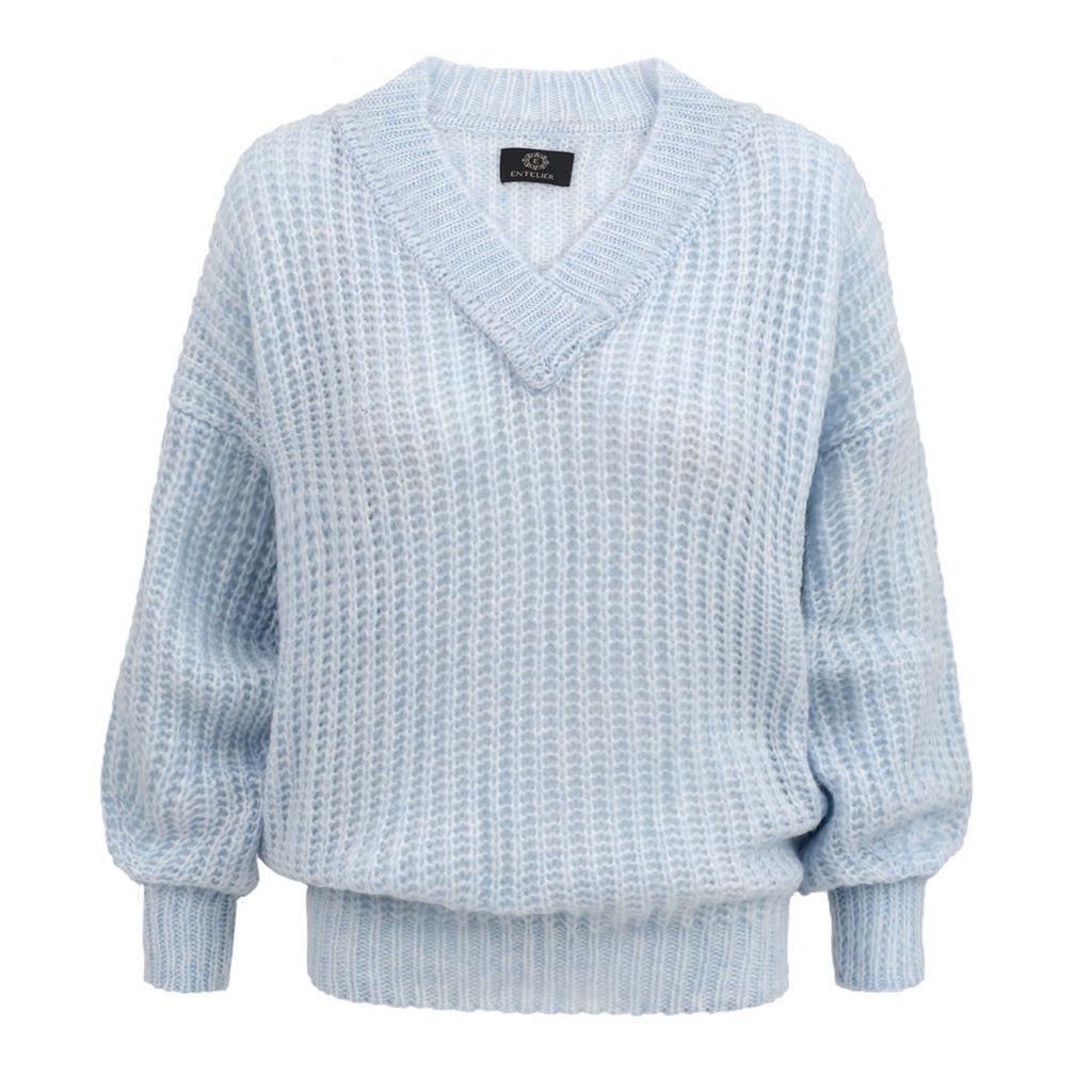 Women's Merino Sweater V Baby Blue One Size Entelier
