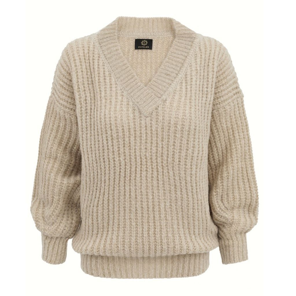 Women's Merino Sweater V Golden Beige One Size Entelier