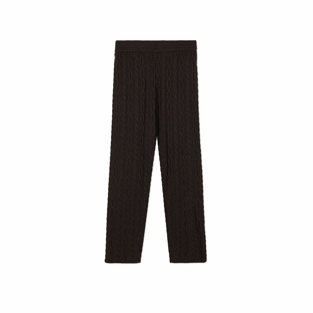Women's Merino Wool Cable Knitted Trousers Brown Extra Small CHAMBRE DE FAN