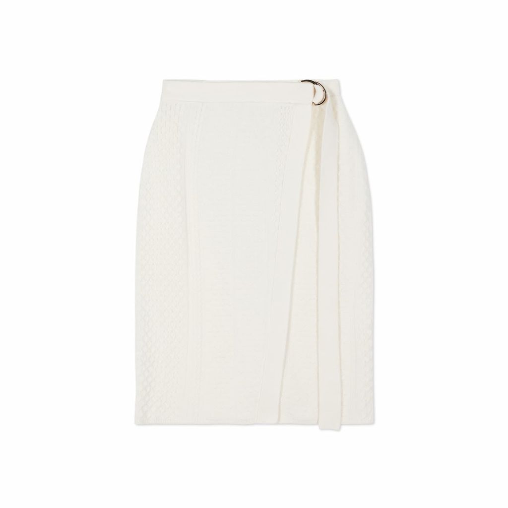 Women's Merino Wool+ Cable Knitted Wrap Skirt White Small CHAMBRE DE FAN