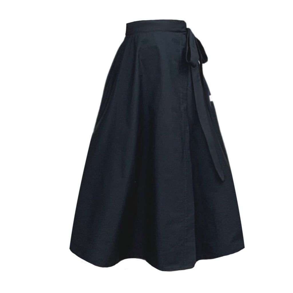 Women's Meyer Wrap Midi Skirt In Black With Pockets Small Frock Tales