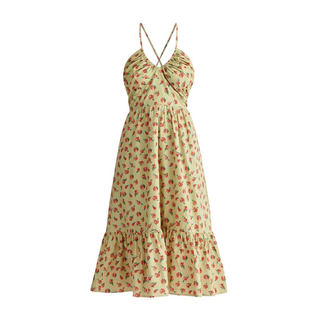 Women's Midi Cotton Halterneck Dress - Green Flora Xxs PAISIE