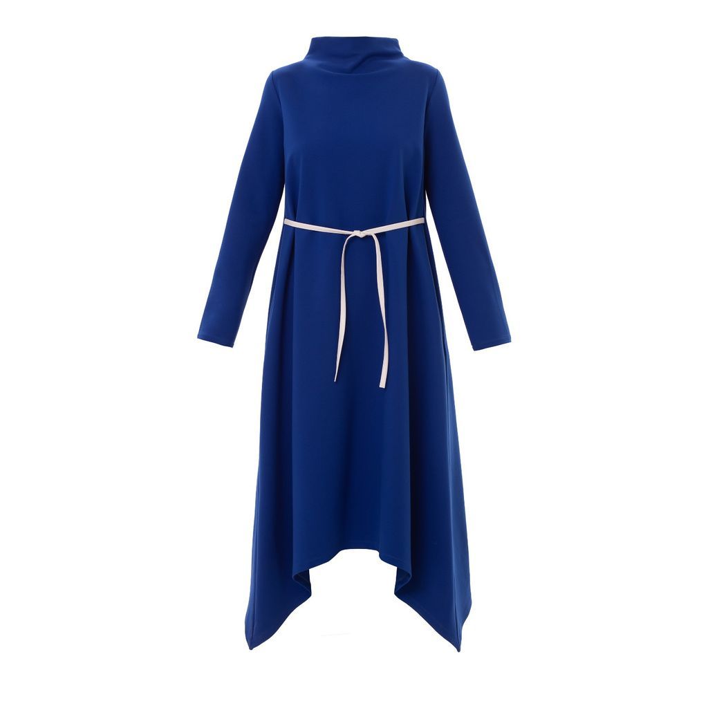 Women's Midi Dress With Belt & Long Sleeves Blue Extra Small Julia Allert