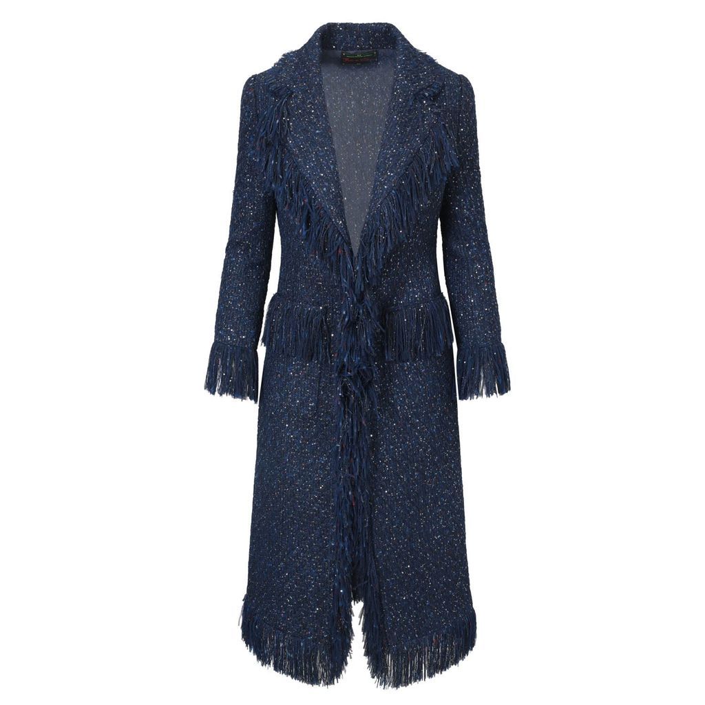 Women's Midnight Blue Fringed Wool Ava Coat Extra Small Beatrice von Tresckow