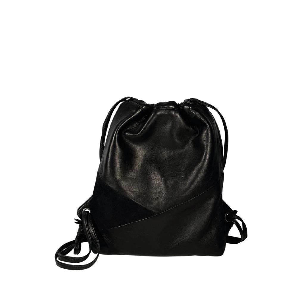 Women's Mini Mavis Drawstring Backpack In Leather And Suede In Black Taylor Yates