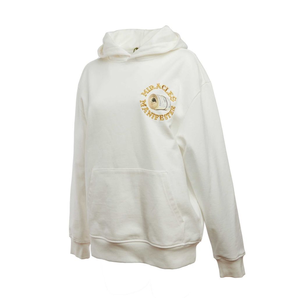 Women's Miracles Manifester Good Luck Embroidered Hoodie - White M