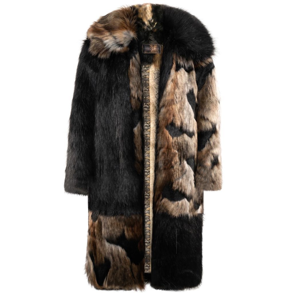 Women's Montague Vegan Faux Fur Brown Mix Long Coat Xs/S VASEGHIA