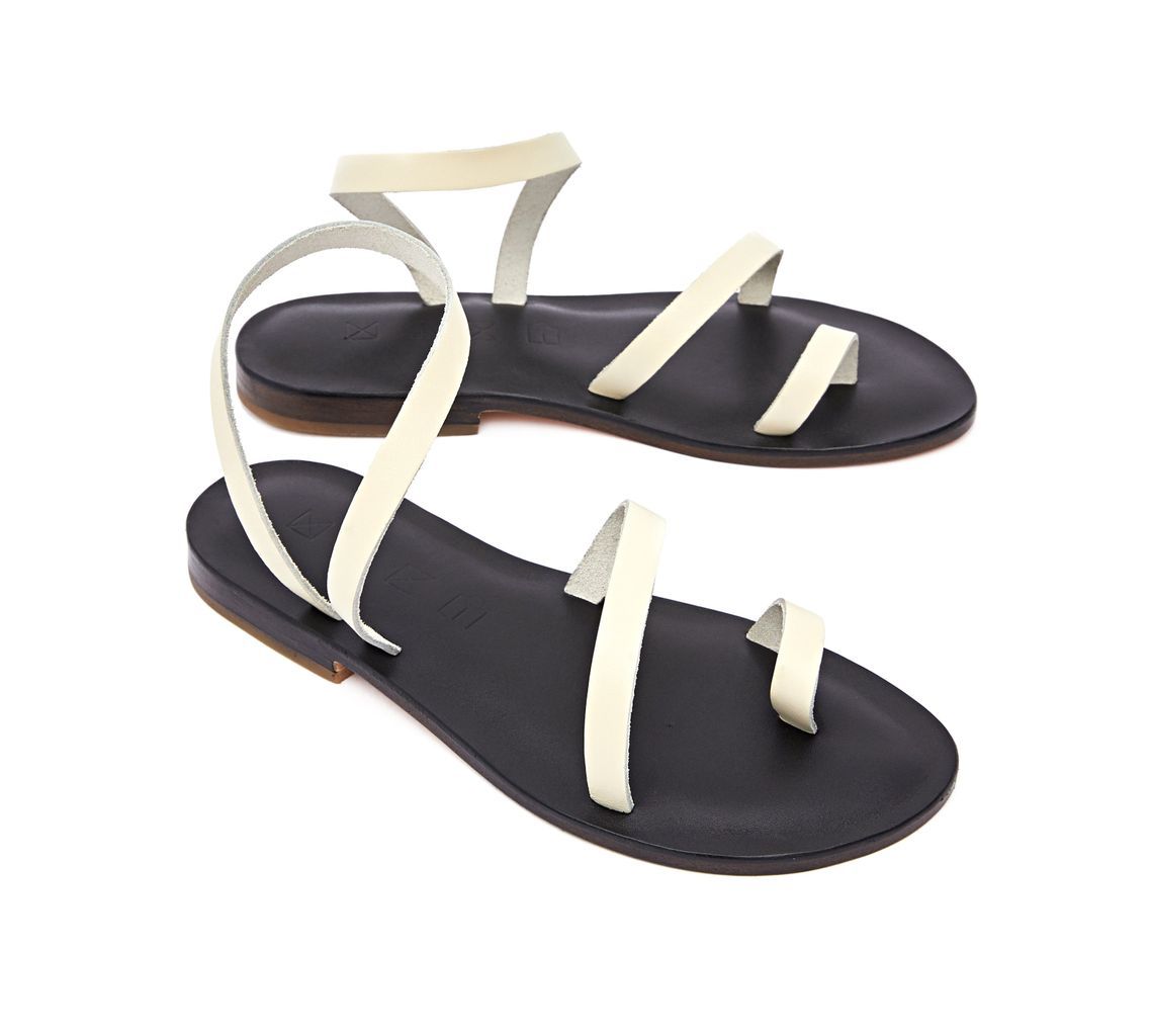 Women's Moon Leather Flat Sandals - Cream Black 2 Uk Maki Sandals