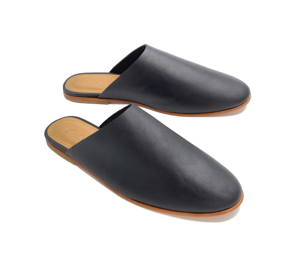 Women's Mules Flat Leather Sandals - Black 3 Uk Maki Sandals