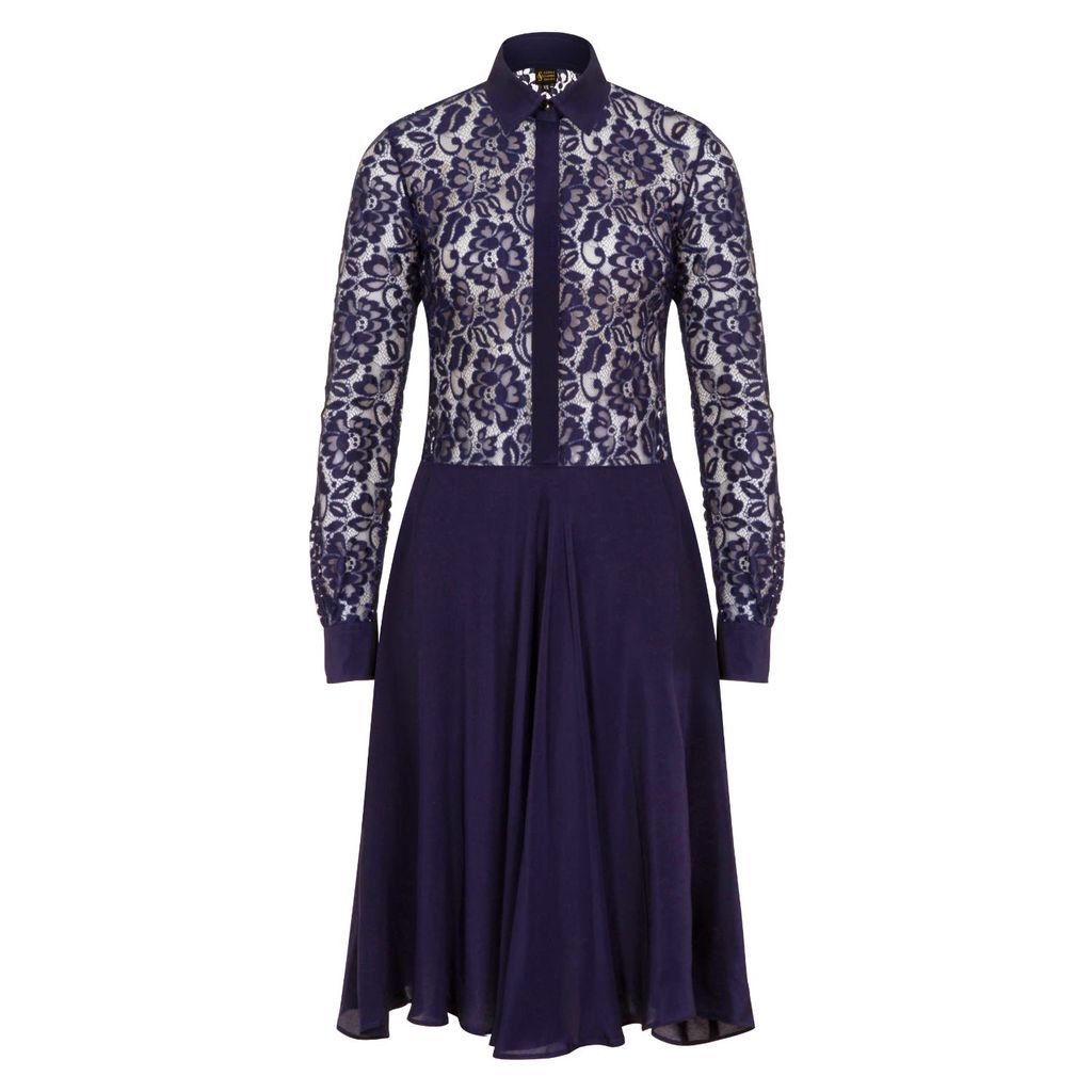 Women's Navy Blue Silk Midi Lace Dress Extra Small Sophie Cameron Davies
