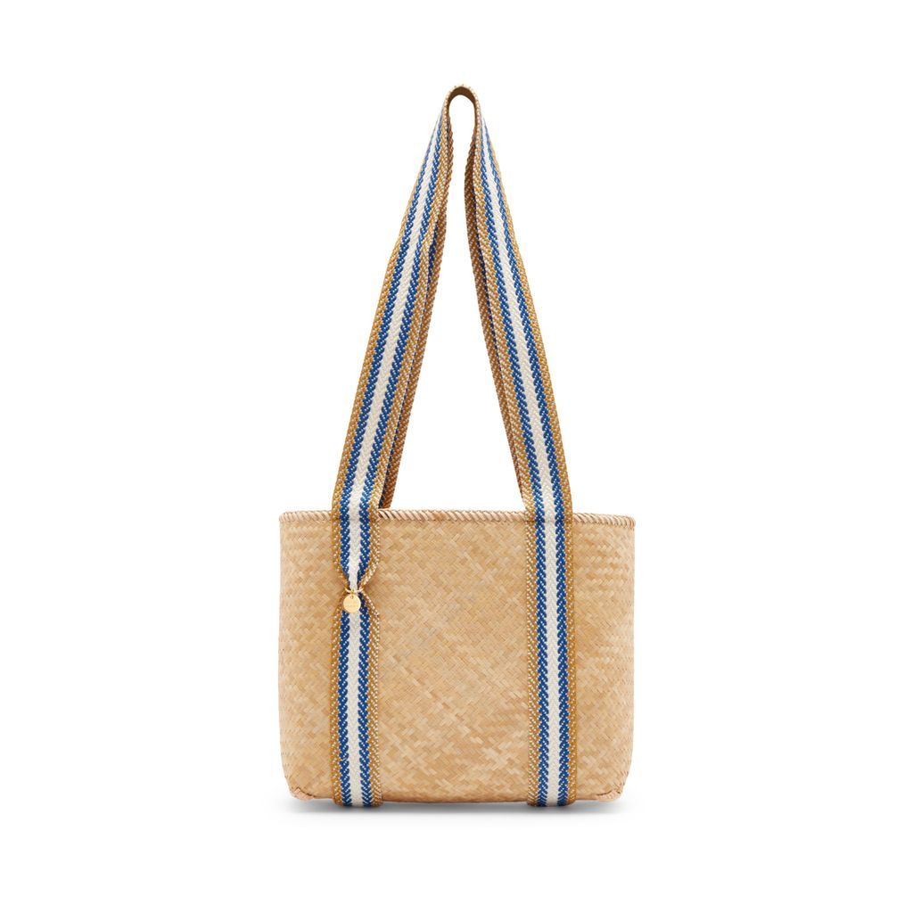 Women's Neutrals / Blue / White Small Mentawai Bamboo Tote Bag - Natural With Blue Stripe One Size STELAR