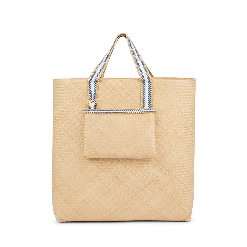 Women's Neutrals / Blue / White Lembata Large Shopper Bag - Natural With Blue Stripe One Size STELAR