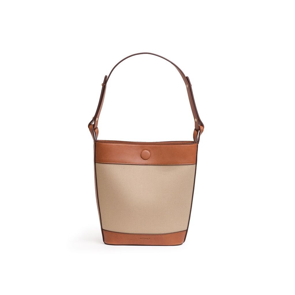 Women's Neutrals / Brown Vegan Apple Leather & Fabric Bucket Shoulder & Crossbody Bag Beige One Size Mianqa