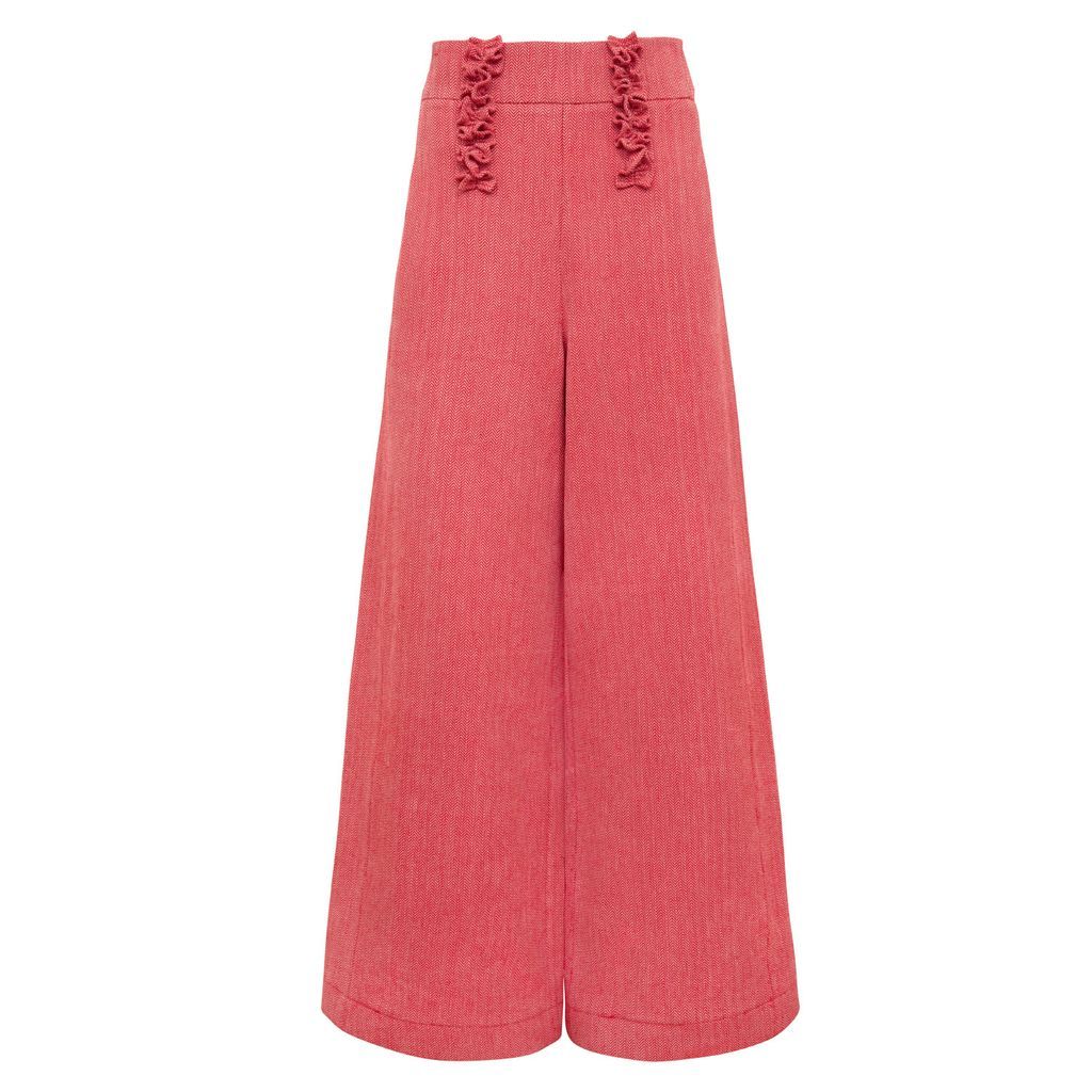 Women's Neutrals / Red High-Waisted Herringbone Cotton Ruffle Trousers Extra Small VAAI