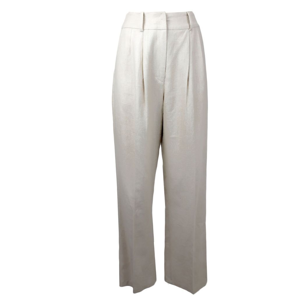 Women's Neutrals Atabey Cream Linen Pleated Pants Small hols. e