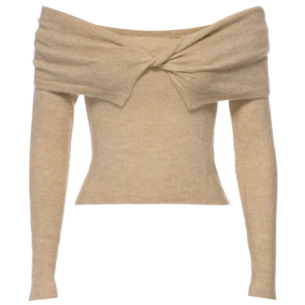 Women's Neutrals Beige Knitted Off Shoulder Sweater Small Summer Wren