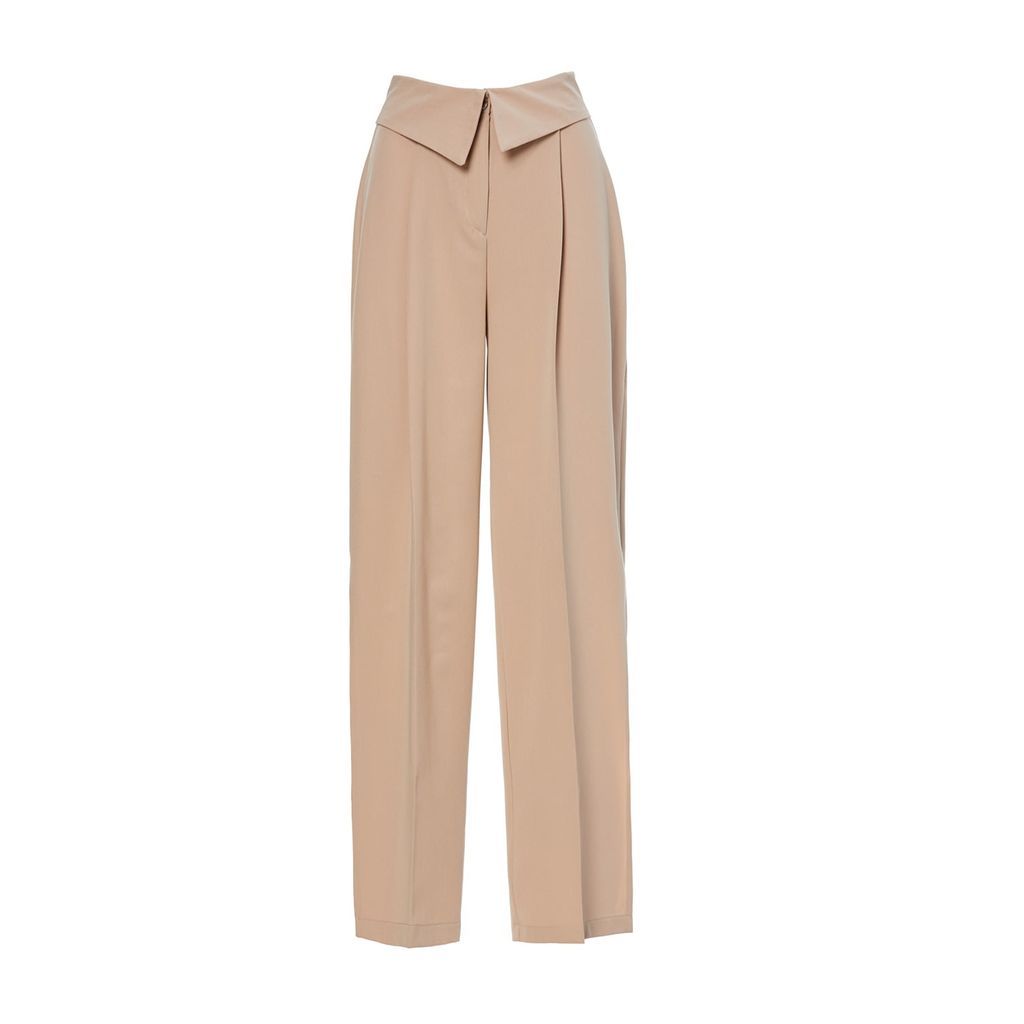 Women's Neutrals Beige Wide Leg Trousers With Reversed Waistband Extra Small BLUZAT