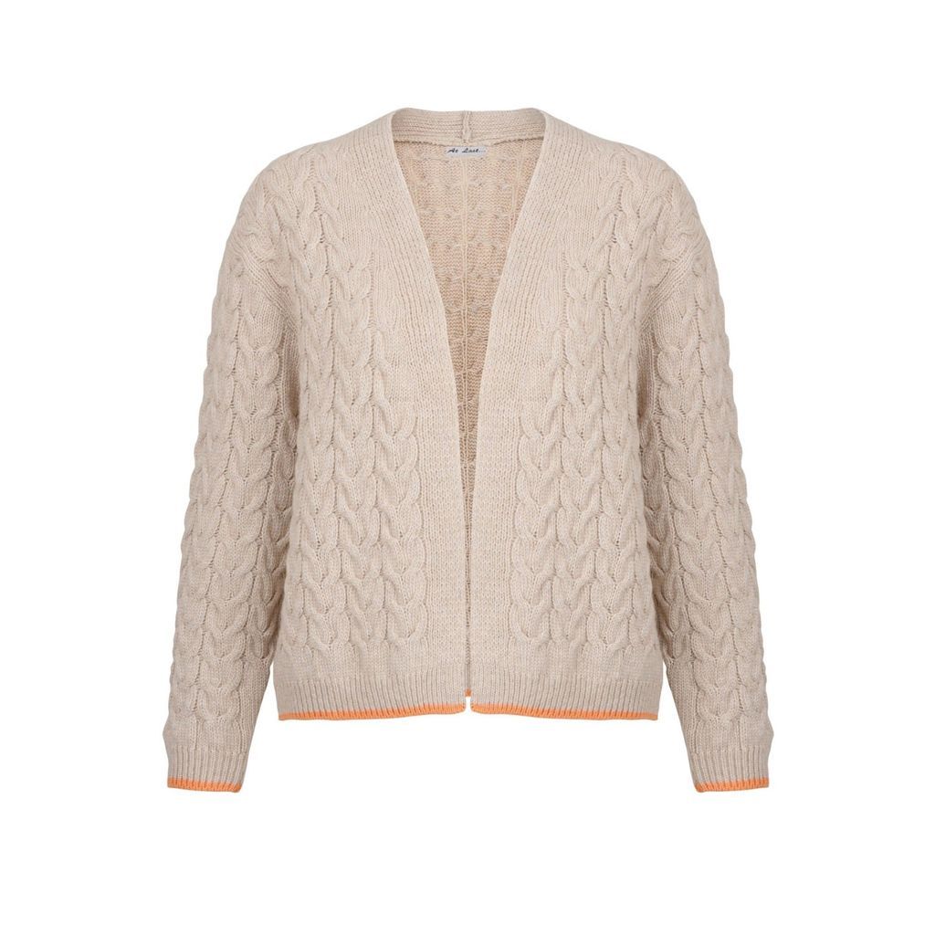 Women's Neutrals Cashmere Mix Double Ply Cable Knitted Cardigan In Beige One Size At Last...