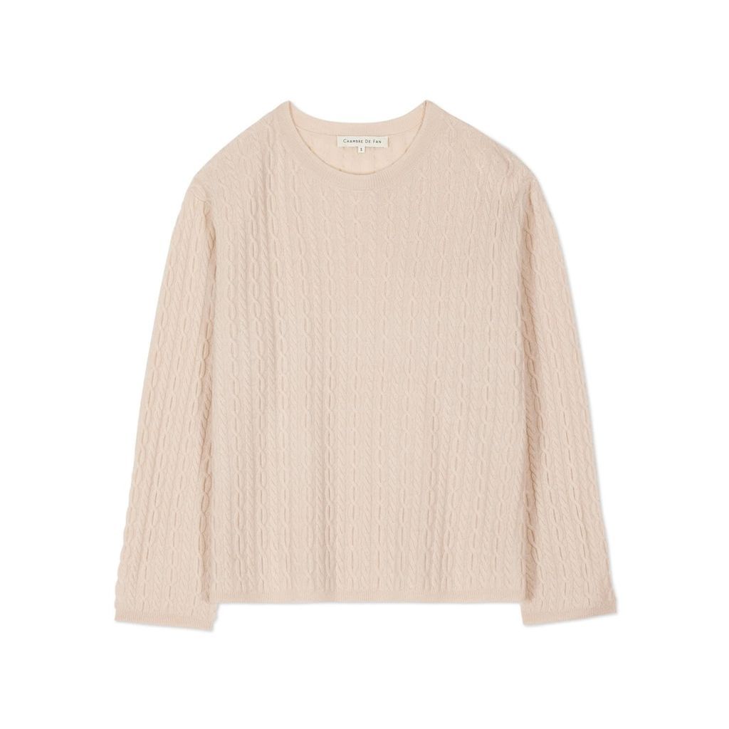 Women's Neutrals Cashmere Wool Blend Cable Knitted Jumper Sand Beige Extra Small CHAMBRE DE FAN