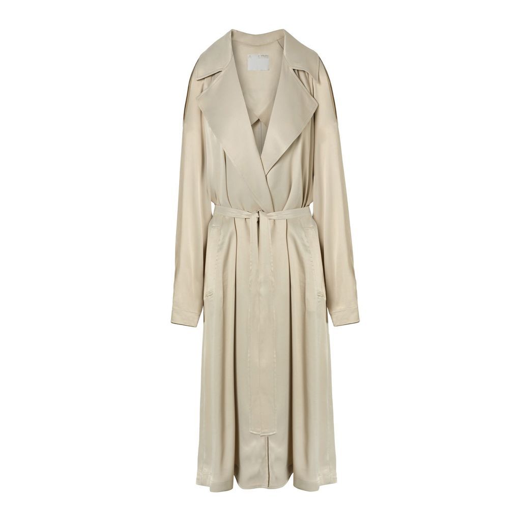 Women's Neutrals Champagne Belted Satin Trench Coat S/M A LINE