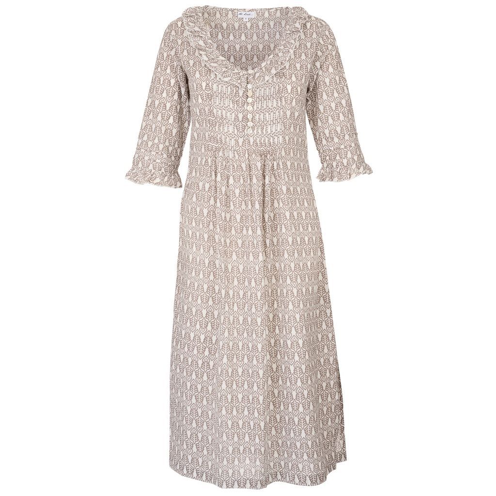 Women's Neutrals Cotton Karen 3/4 Sleeve Day Dress In Fresh Taupe & White Extra Small At Last...