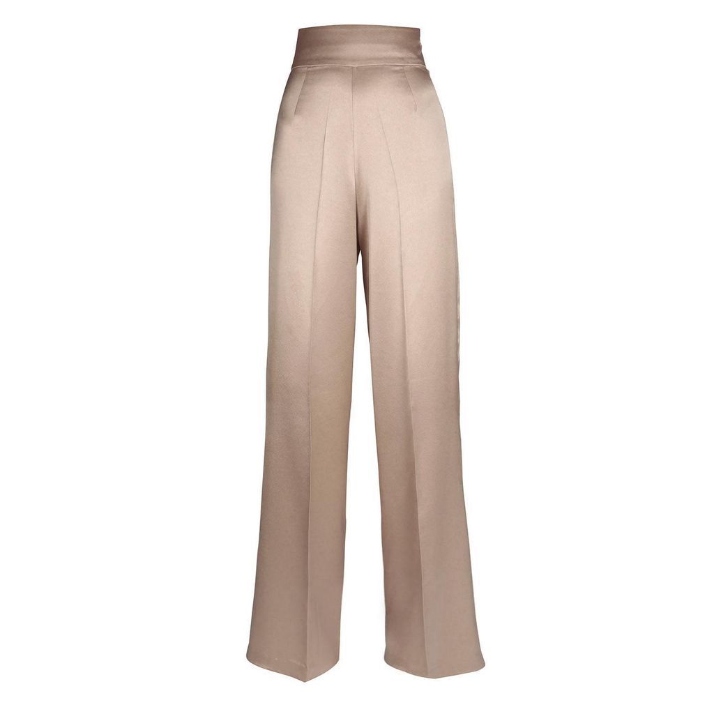 Women's Neutrals Limited Edition Casablanca 100% Heavy Silk Palazzo Trousers In Ostrica Small Santinni