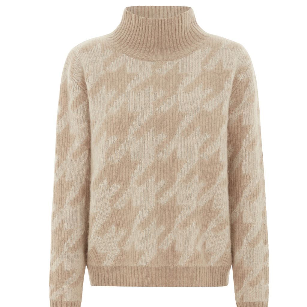 Women's Neutrals Norma Houndstooth Cashmere Jumper In Beige Small Les 100 Ciels