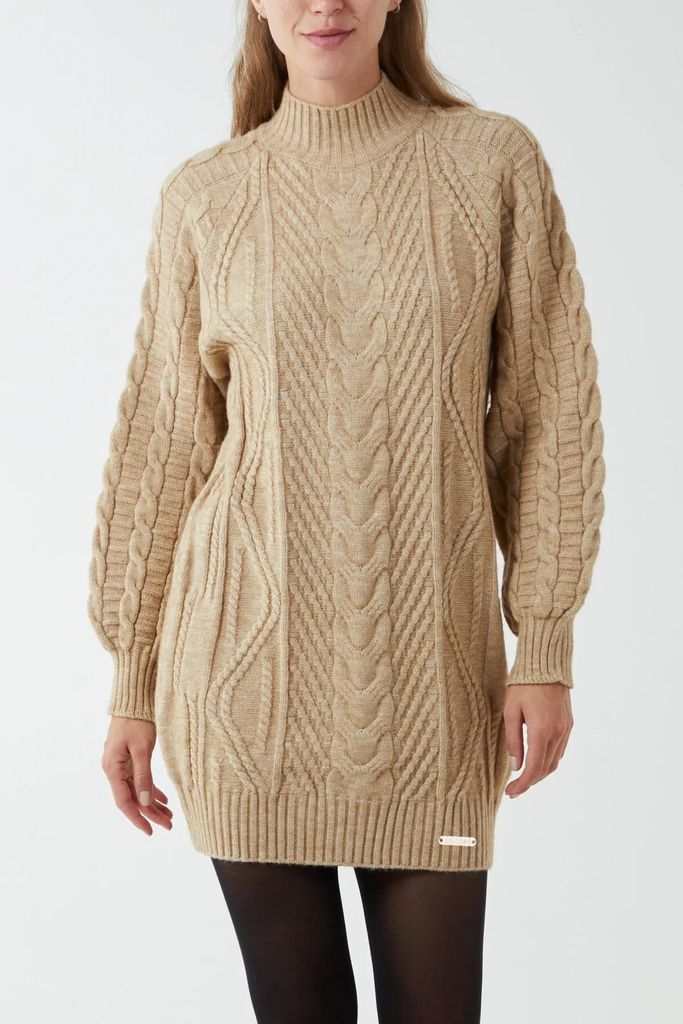 Women's Neutrals Woodstock Cable Knit Jumper Dress - Camel S/M Hortons England