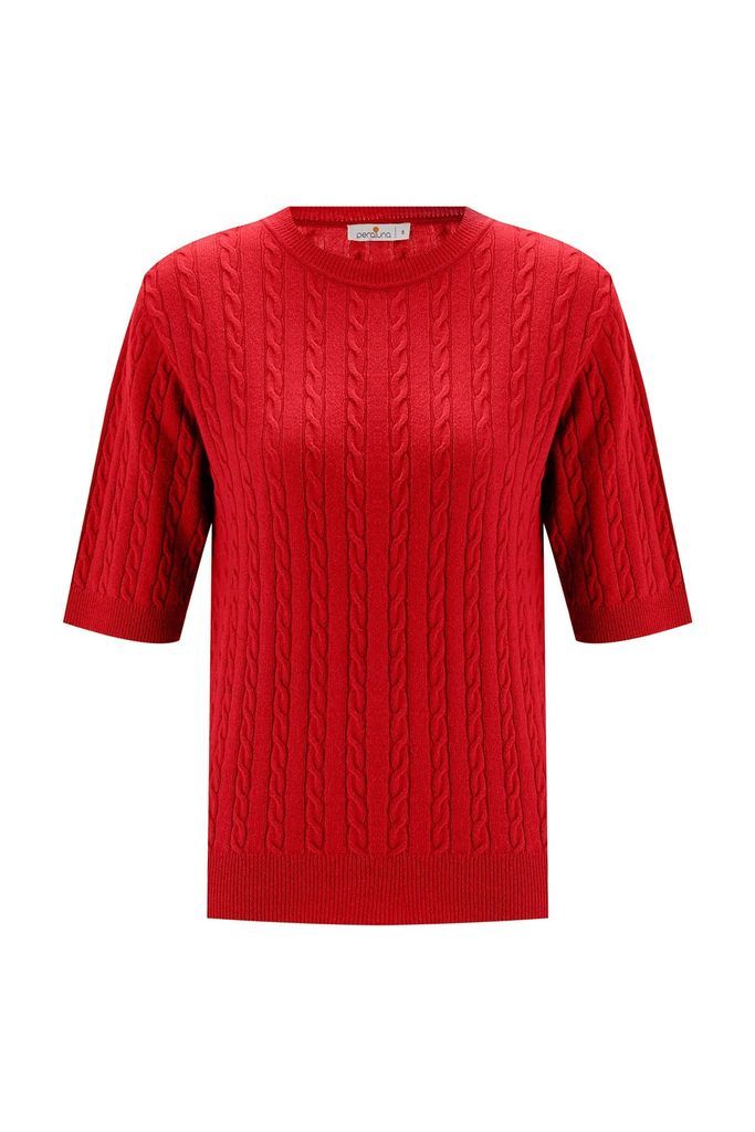Women's Nicole Cable Knit Cashmere Blend Short Sleeve Blouse - Red Small Peraluna