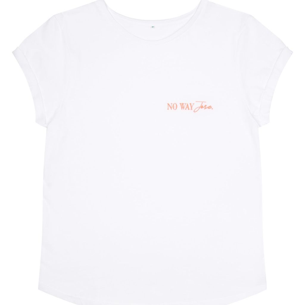 Women's No Way Jose. T-Shirt White Neon Pink Embroidery Extra Small The Charlie