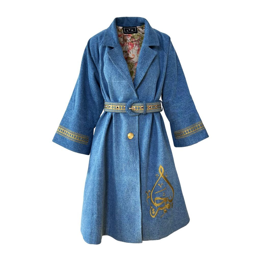 Women's Opera Coat In Blue Embroidered Denim One Size L2R THE LABEL