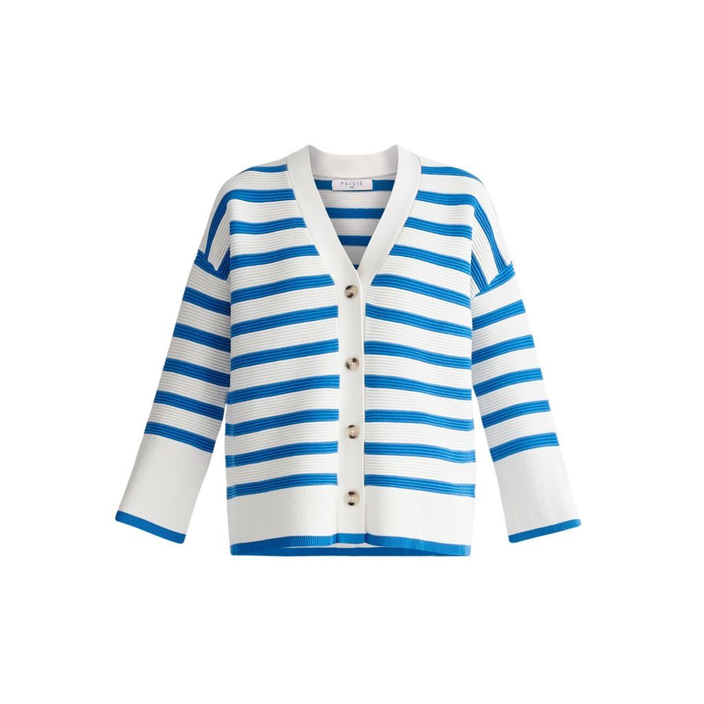 Women's Paisie Striped Ribbed Cardigan In Blue & White S/M