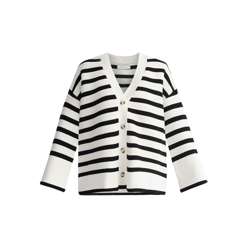 Women's Paisie Striped Ribbed Cardigan In White & Black S/M