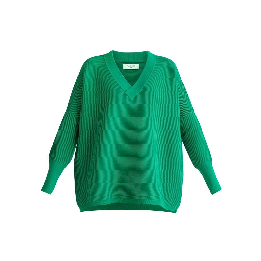Women's Paisie V-Neck Ribbed Jumper In Green S/M