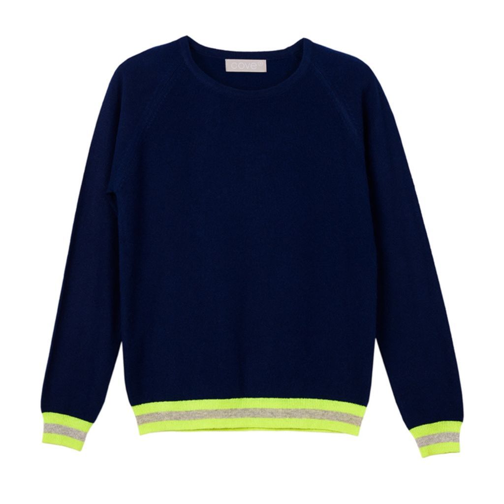 Women's Philly Blue Cashmere Jumper With Neon Stripes Small Cove