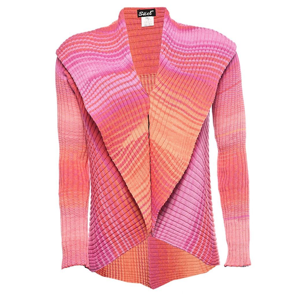 Women's Pink / Purple / Yellow Ribbed Round Cardigan Pink-Nectarine One Size Süel knitwear