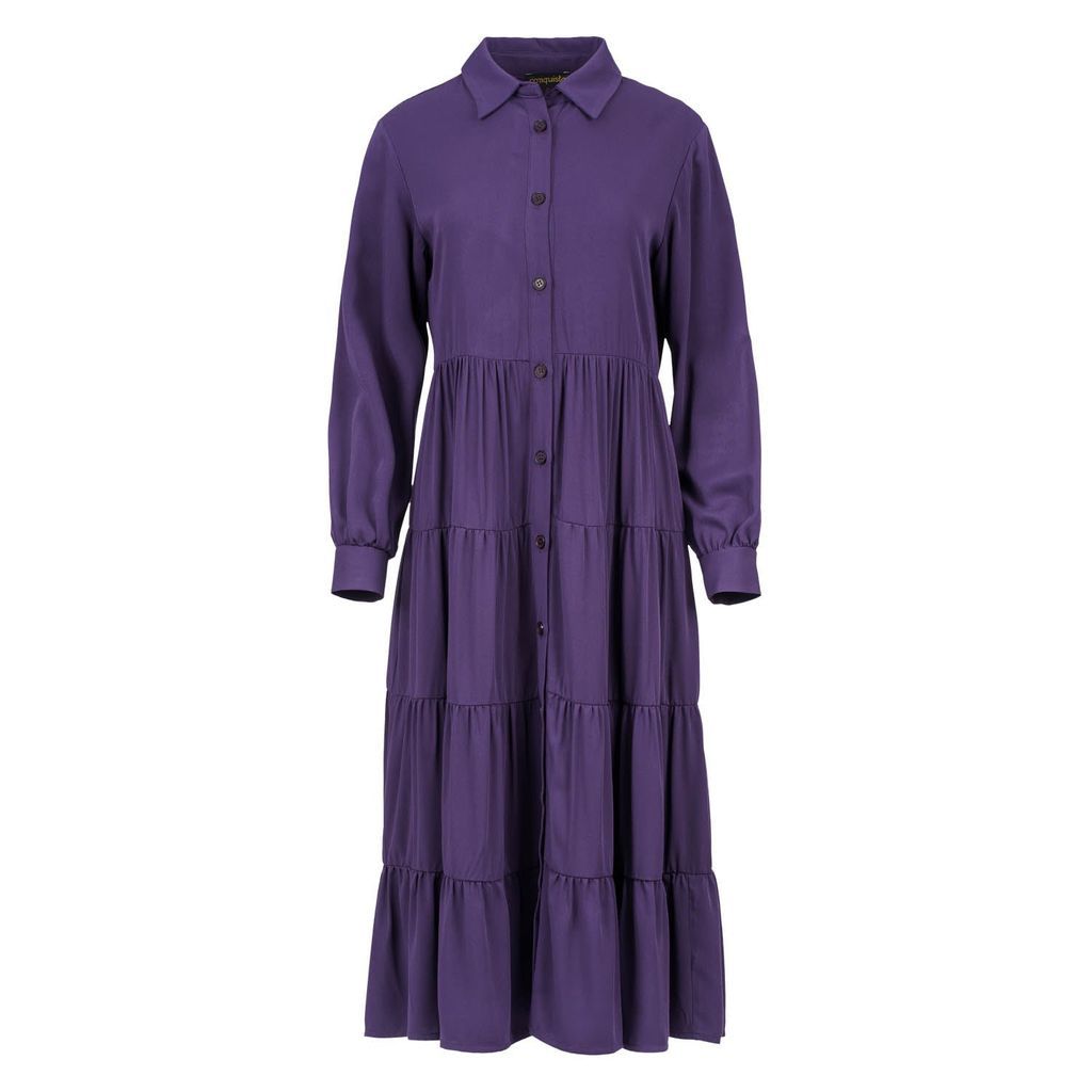 Women's Pink / Purple Aubergine Tiered Dress With Button Detail Small Conquista