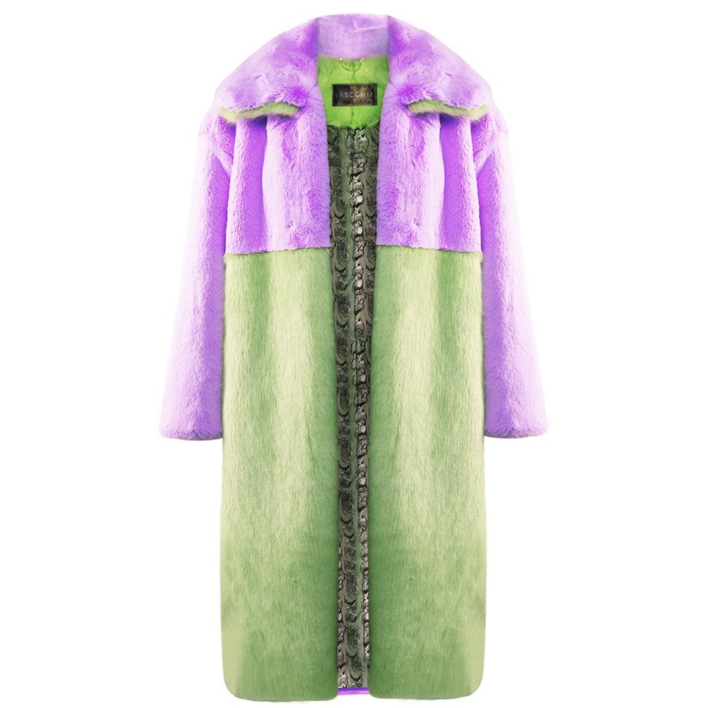 Women's Pink / Purple Aubrey Vegan Faux Fur Pink & Green Long Coat Xs/S VASEGHIA