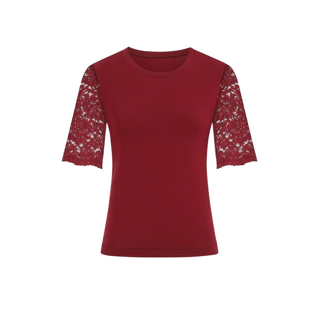 Women's Pink / Purple Burgundy Cotton Lace Sleeve T-Shirt Extra Small Sophie Cameron Davies