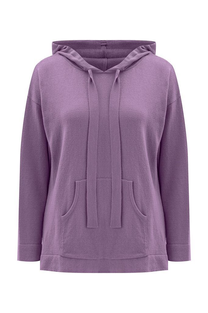 Women's Pink / Purple Cashmere Blend Knit Hoodie Pullover Sweater - Dark Lilac Small Peraluna