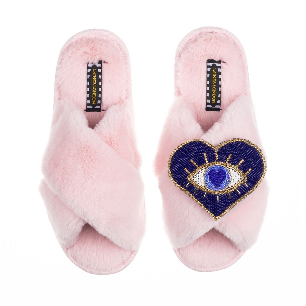 Women's Pink / Purple Classic Laines Slippers With Artisan Blue Heart Eye Brooch - Pink Small LAINES LONDON