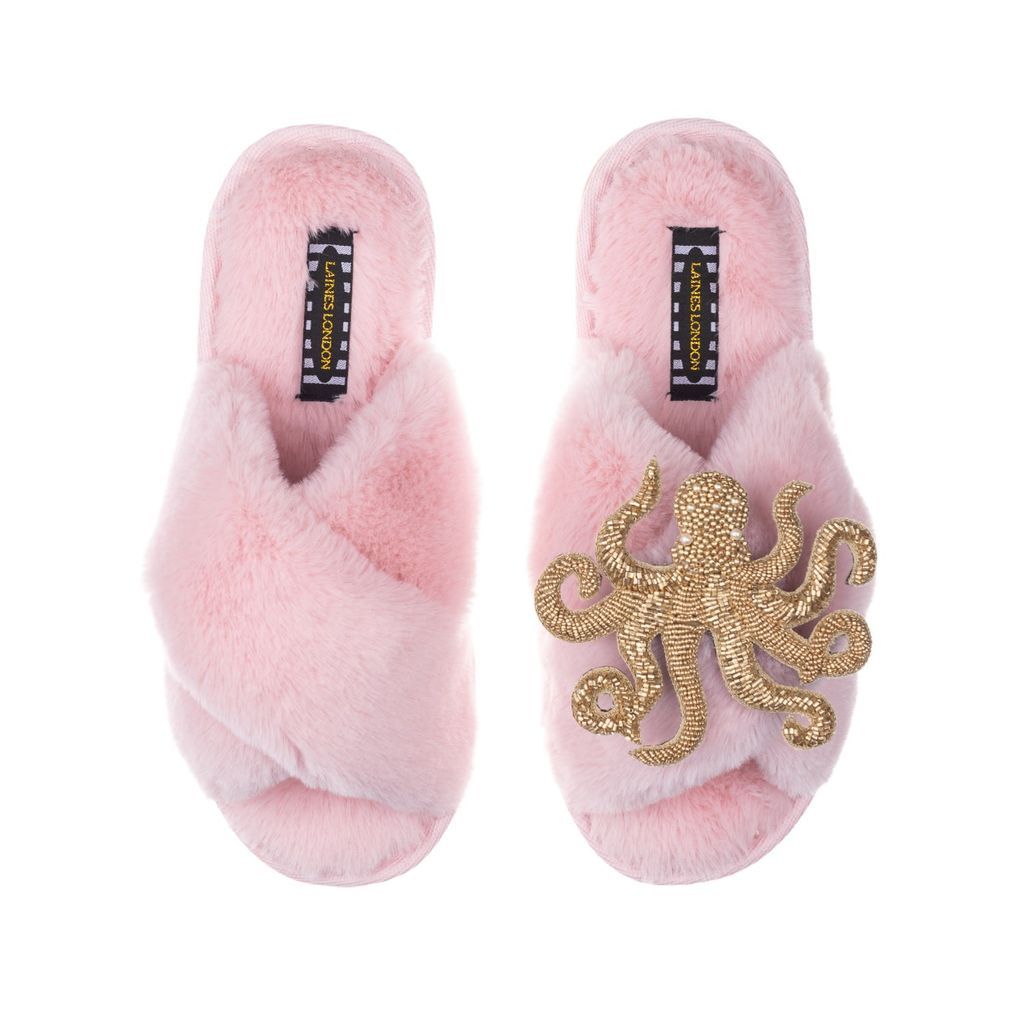 Women's Pink / Purple Classic Laines Slippers With Artisan Gold Octopus Brooch - Pink Small LAINES LONDON